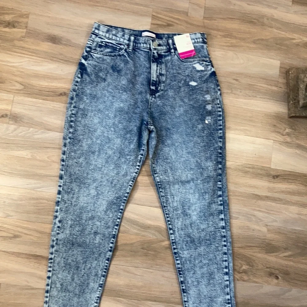 SO high rise MOM JEAN acid wash denim raw edge hem retro jean size 11 / 30 - Picture 10 of 16